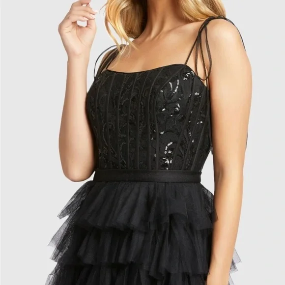 Mac Duggal 26281 NWT Sequined Bustier Tiered Ruffle Gown